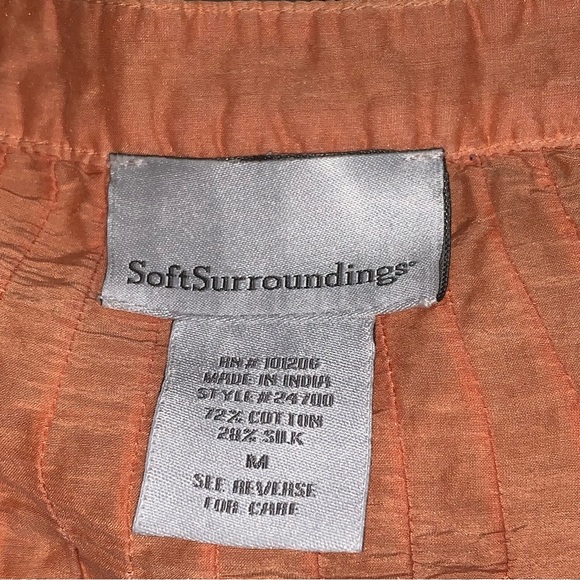 Women’s M SOFT SURROUNDINGS Orange Pink Ombré Peasant Top Cotton Silk SS Top EXC - Picture 8 of 12